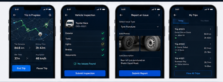 Loshvik Fleet mobile application screens