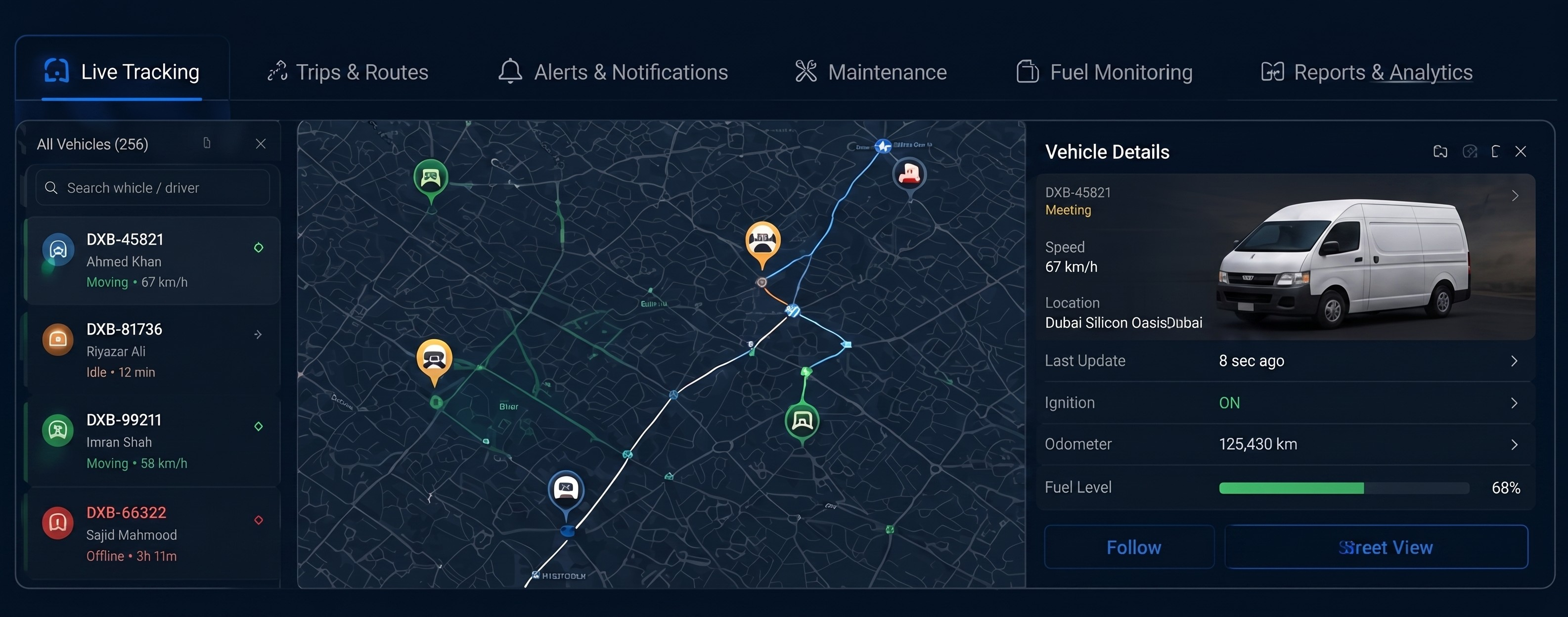 Detailed Loshvik Fleet live tracking dashboard